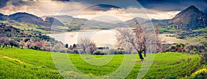 Colorful morning panorama of the lake Rosamarina