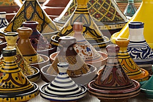 Colorful Moroccan pottery on the market