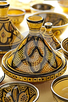 Colorful Moroccan pottery on the market