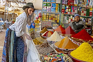 Colorful Moroccan Spices In Rissani, Morocco, Africa photo