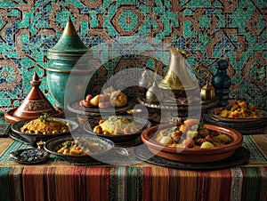 Colorful Moroccan table with tagine