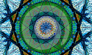 Colorful mosaic mandala Art with star-shaped patterns