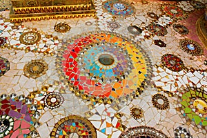 Colorful mosaic mandalas on the floor of the temple, at Pha Sorn Kaew, in Khao Kor, Phetchabun, Thailand.