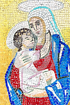 Colorful mosaic of Mary and Jesus