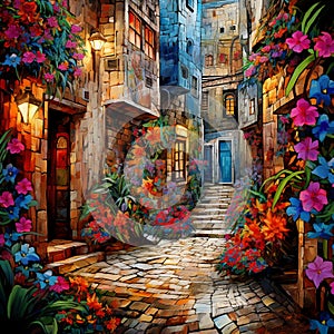 Colorful Mosaic of Secret Alleyway in Jerusalem