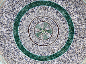 Colorful mosaic tiles. Arabic patterns on the Dome of the Rock, Temple mount, Jerusalem, Israel