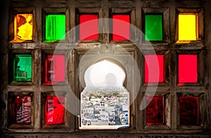 Colorful mosaic window in Rajasthan
