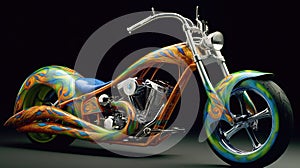 a colorful motorcycle is parked on a black background with a black background and a black background with a black background and