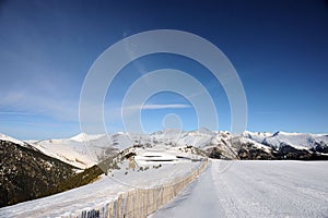 Colorful mountain landscape - mountains covered with snow, Vallnord, Principality of Andorra, Europe. photo