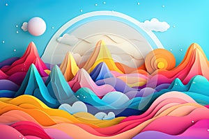 colorful mountain landscape paper art AI generated