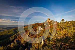 Colorful mountain landscape at sunset in autumn, The Sulov Rocks