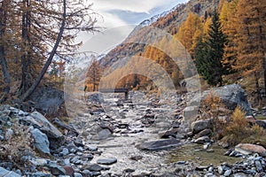 Colorful mountain landscapes, fall colors, mountains, sky and water