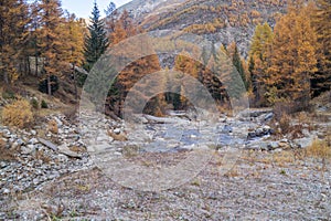 Colorful mountain landscapes, fall colors, mountains, sky and water