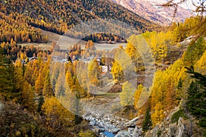 Colorful mountain landscapes, fall colors, mountains, sky and water