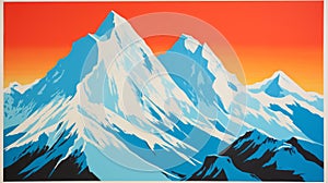 Colorful Mountain Painting: 1970s Screen Printed Color Blocking