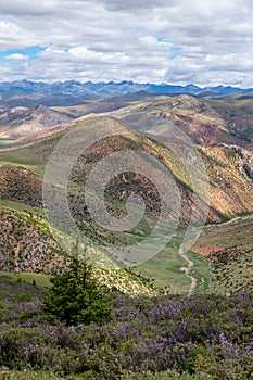 Colorful mountain rugged road curvy river