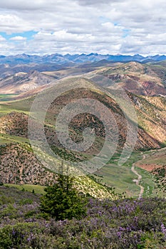 Colorful mountain rugged road curvy river