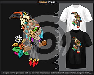 Colorful mountain toucan bird mandala arts isolated on black and white t shirt