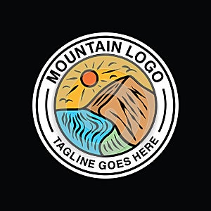 Colorful Mountain Vintage Logo Vector Graphic Design illustration Circle Badge Emblem Symbol and Icon
