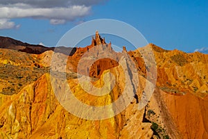 Colorful mountains, yellow and different color painted hills