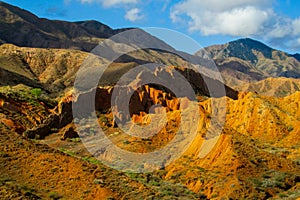 Colorful mountains, yellow and different color painted hills