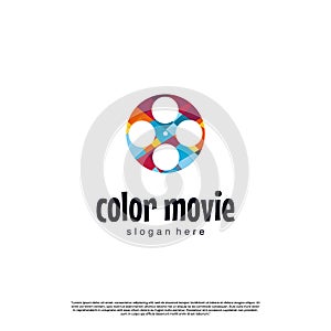 colorful movie logo design, colorful film roll logo icon template