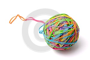 Colorful multi color elastic rubber bands ball isolated on white