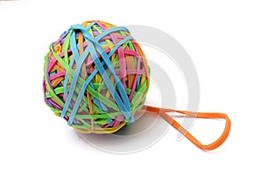 Colorful multi color elastic rubber bands ball isolated on white