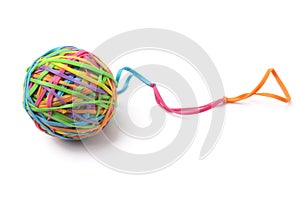 Colorful multi color elastic rubber bands ball isolated on white