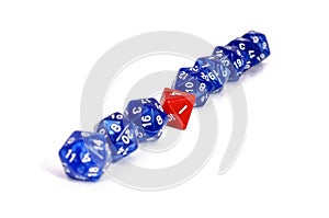 Colorful multi sided role play game dice isolated white background