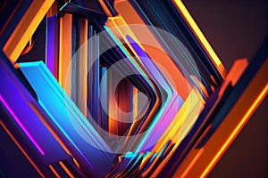 Colorful Multicolor Spectrum with 3D Render, Neon Rays, and Glowing Lines on Bright Orange Blue Background, generative ai