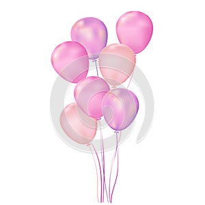 Colorful multicolored balloons. Bunch in 3 d style. Isolated on white background. Vector illustration