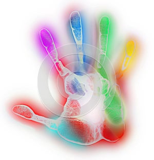 Colorful Multicolored Handprint on White Background