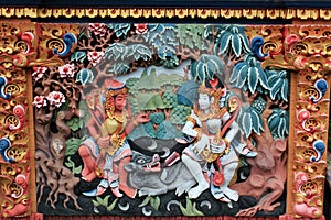 Colorful mural of Ramayana Hindu myth in Bali