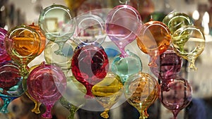 Colorful Murano glass art work in display