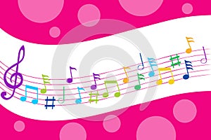 Colorful music background. Abstract conductor orchestra. Music notes on a color background