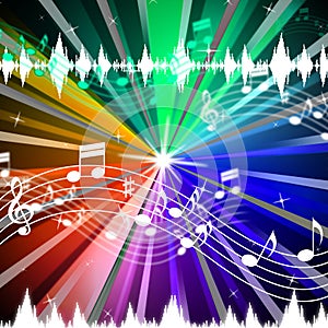 Colorful Music Background Means Brightness Beams And Singing