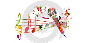 Colorful music background with microphone and music notes