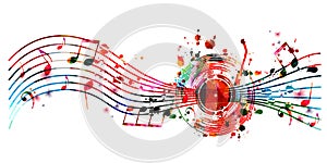 Colorful music background with music notes and vinyl record disc isolated vector illustration design. Artistic music festival post