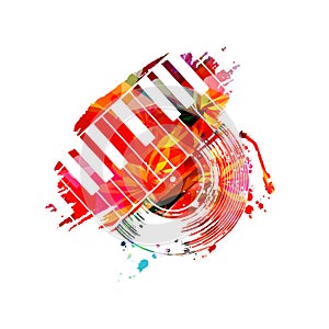 Colorful music background with piano keyboard and vinyl record disc isolated vector illustration design. Artistic music festival p