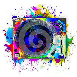 Colorful music background with turntables top view