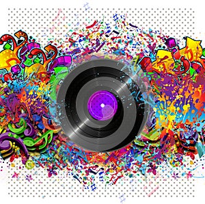 Colorful music background with vinyl