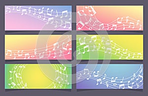 Colorful music banner collection. Stave and music notes.