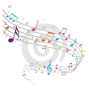 Colorful music notes background