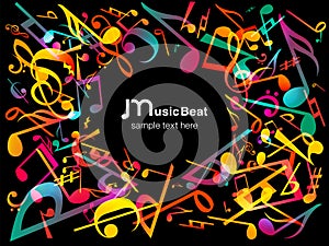 Colorful Music notes. Vector Illustration Abstract background.