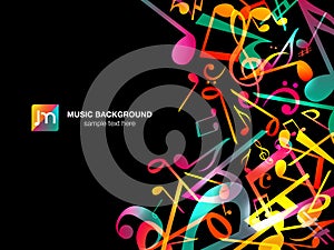 Colorful Music notes. Vector Illustration Abstract background.