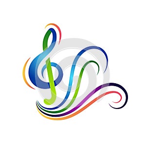 Colorful music notes with waves.