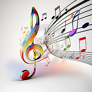 Colorful music promotional poster with G-clef and musical notes