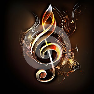 Colorful music promotional poster with G-clef and musical notes