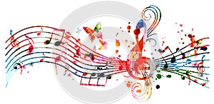 Colorful music promotional poster with music notes isolated vector illustration. Artistic abstract background with music staff for